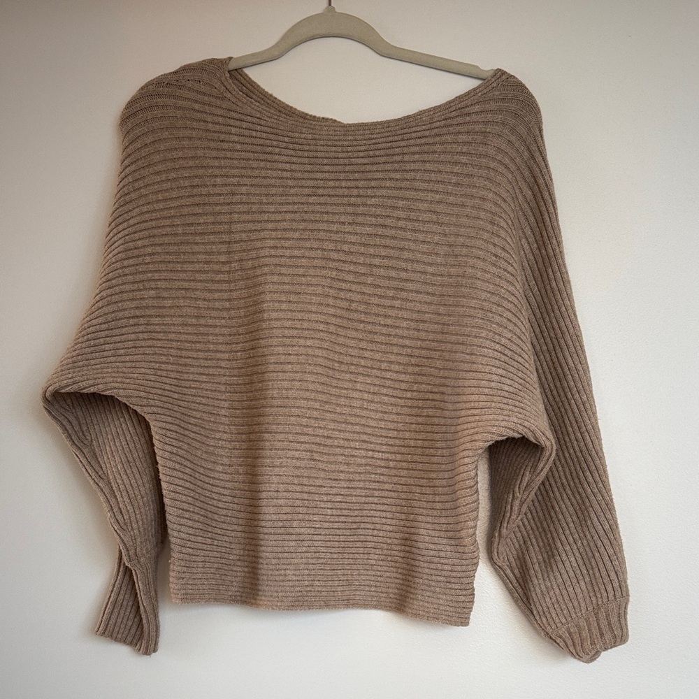 Anthropologie Off-the-Shoulder Ribbed Sweater - Brown